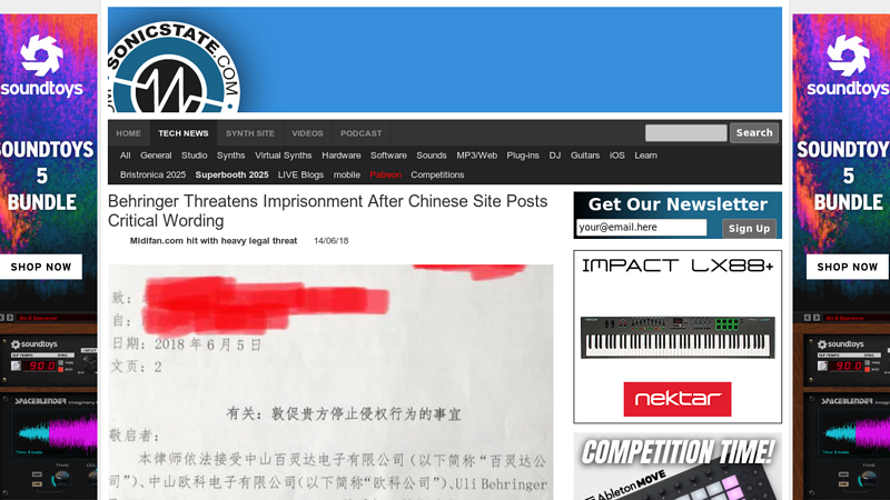 Behringer Threatens Imprisonment After Chinese Site Posts Critical ...