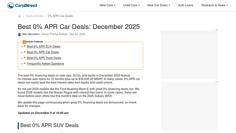 Best 0% APR Car Deals: December 2025