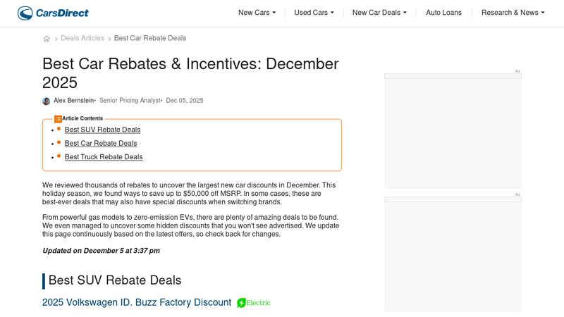 Best Car Rebates & Incentives: December 2025