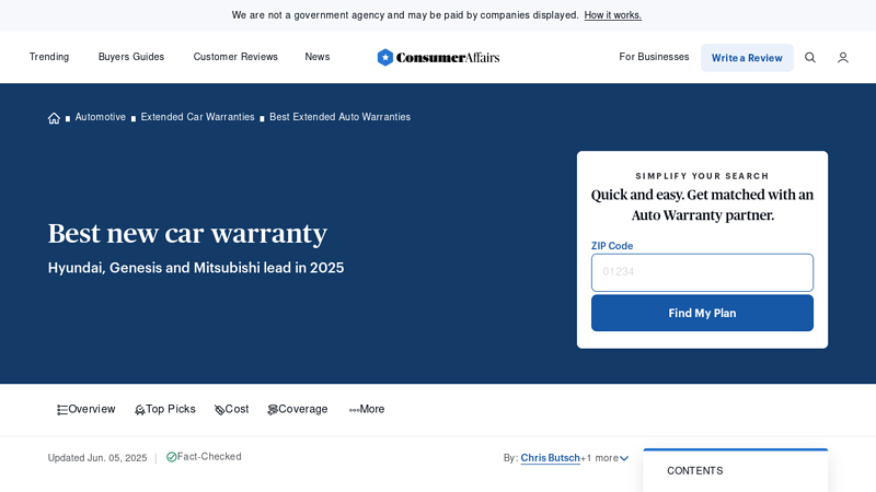 Best New Car Warranty (2025)