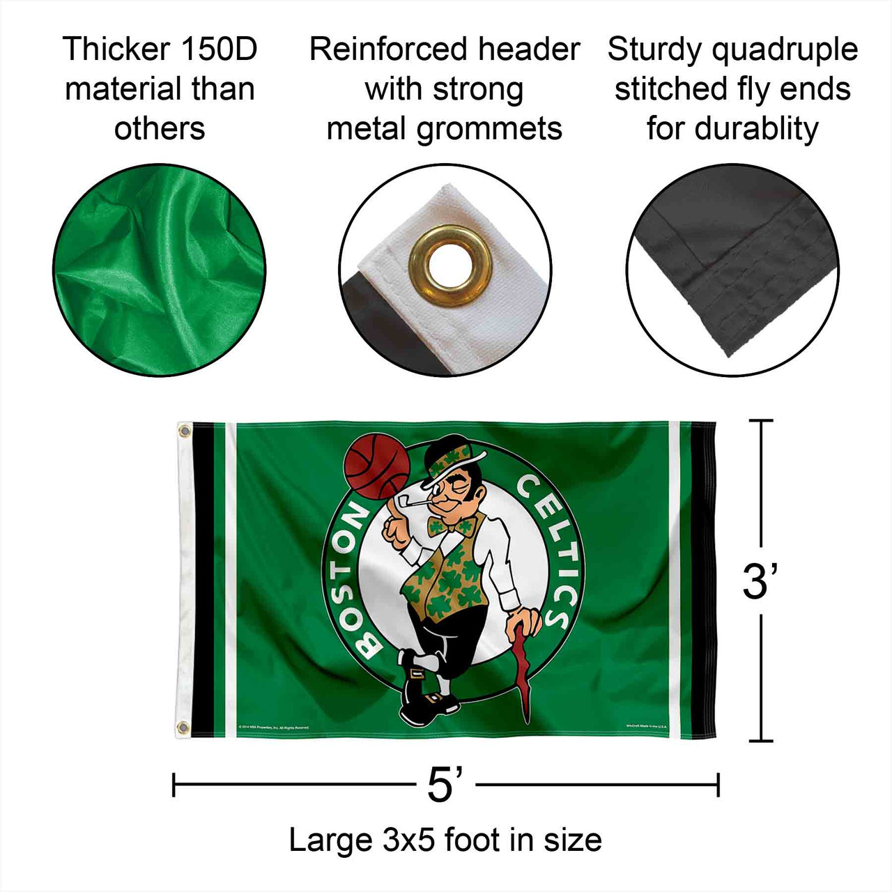 Boston Celtics 3x5 Foot Banner With Wall Hanging Kit