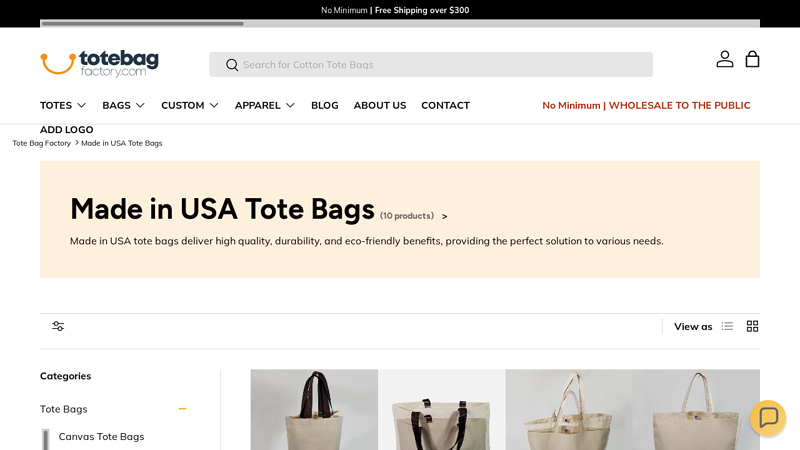 Bulk Made in USA Tote Bags