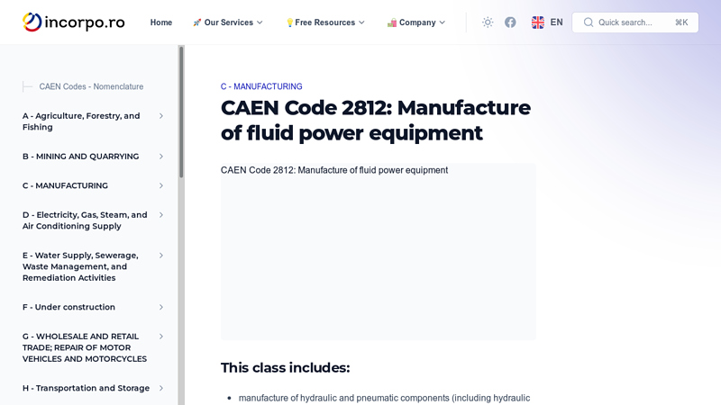 CAEN Code 2812: Manufacture of fluid power equipment