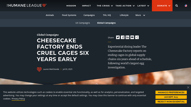 Cheesecake Factory Ends Cruel Cages Six Years Early