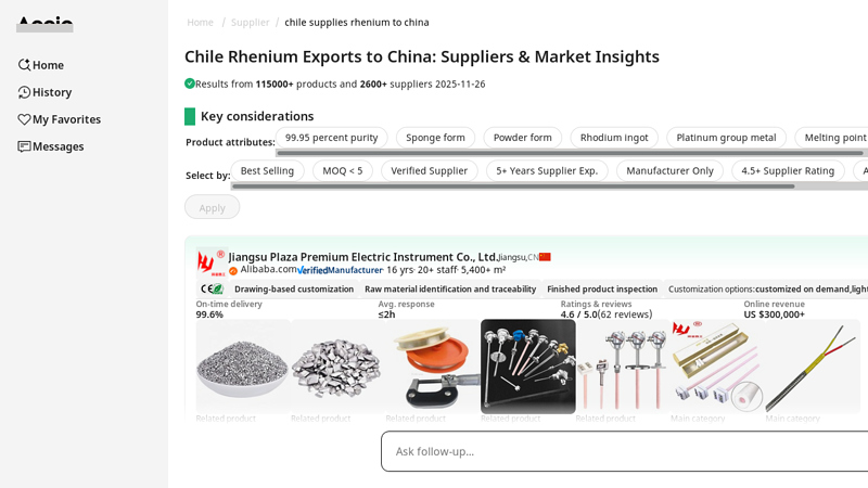 Chile Rhenium Exports to China: Suppliers & Market Insights