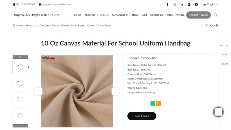 China 10 Oz Canvas Material For School Uniform Handbag ...