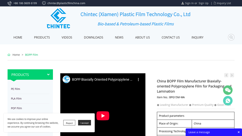 China BOPP Film Manufacturer Biaxially
