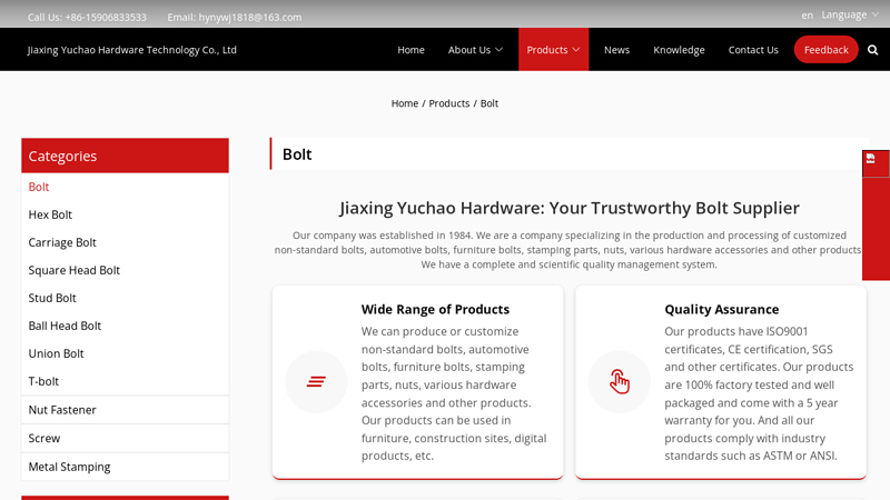 China Custom Bolt Manufacturers Suppliers Factory