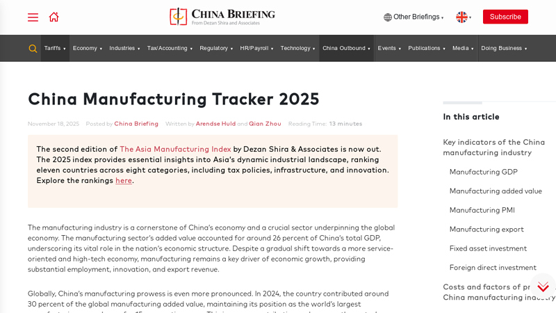 China Manufacturing Industry Tracker