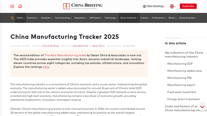 China Manufacturing Industry Tracker