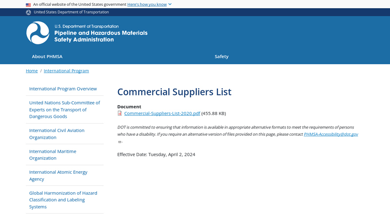 Commercial Suppliers List