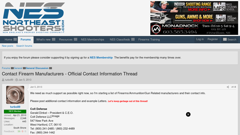 Contact Firearm Manufacturers