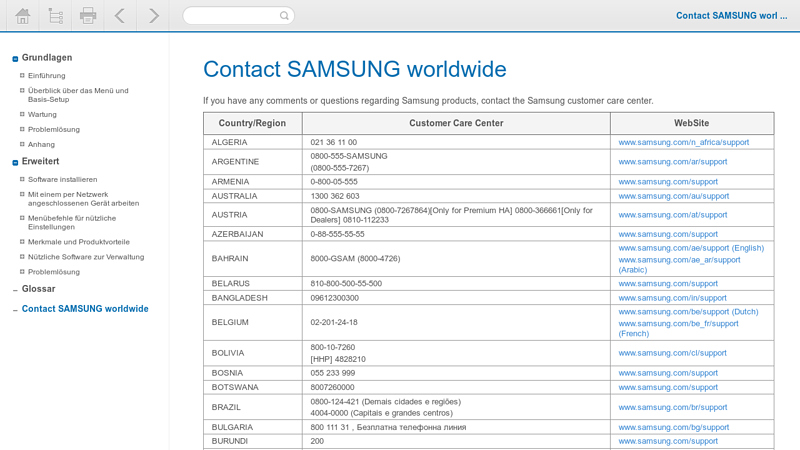 Contact SAMSUNG worldwide