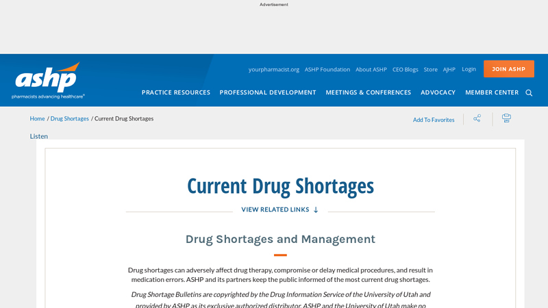 Current Drug Shortages