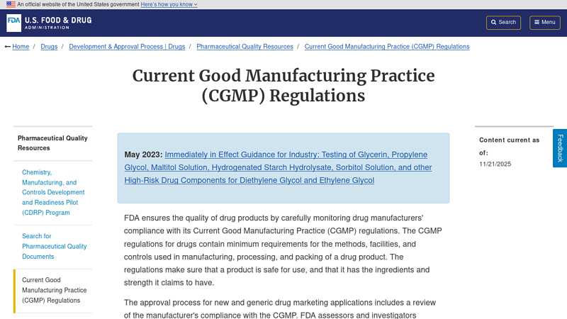 Current Good Manufacturing Practice (CGMP) Regulations