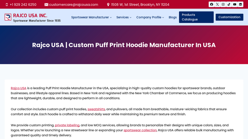Custom Puff Print Hoodie Manufacturer In USA