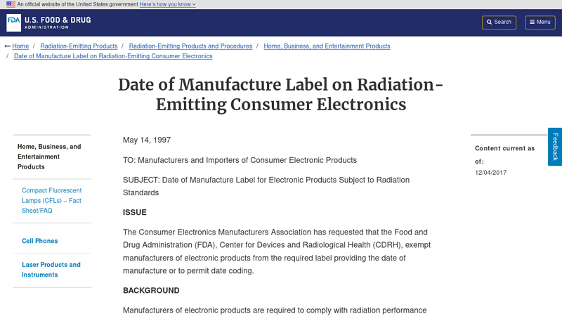 Date of Manufacture Label on Radiation