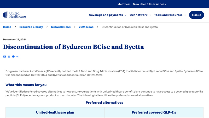 Discontinuation of Bydureon BCise and Byetta
