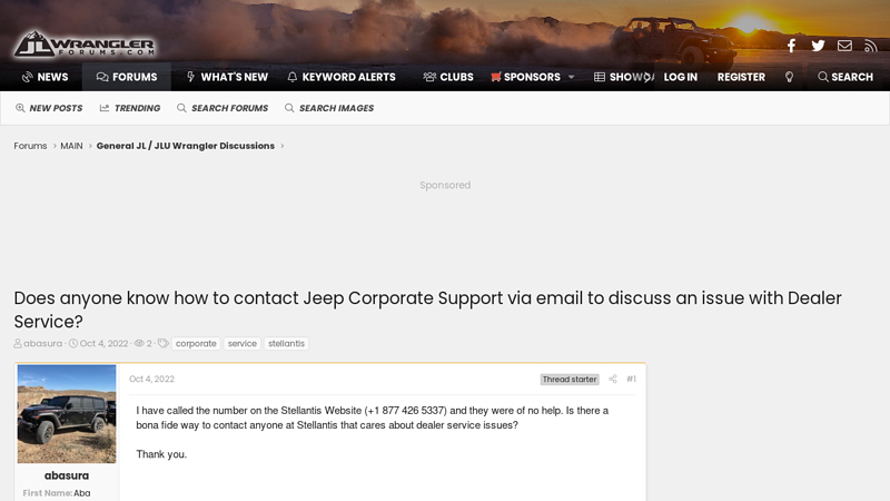 Does anyone know how to contact Jeep Corporate Support via ...