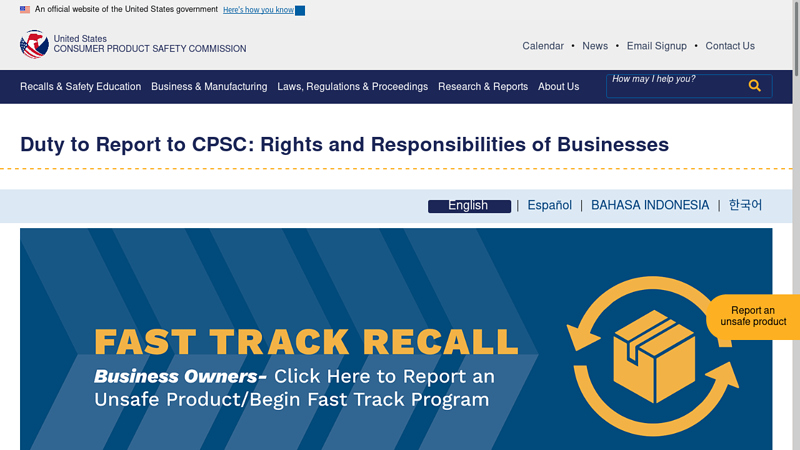 Duty to Report to CPSC
