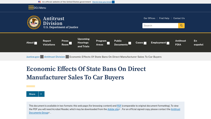 Economic Effects Of State Bans On Direct Manufacturer Sales To ...