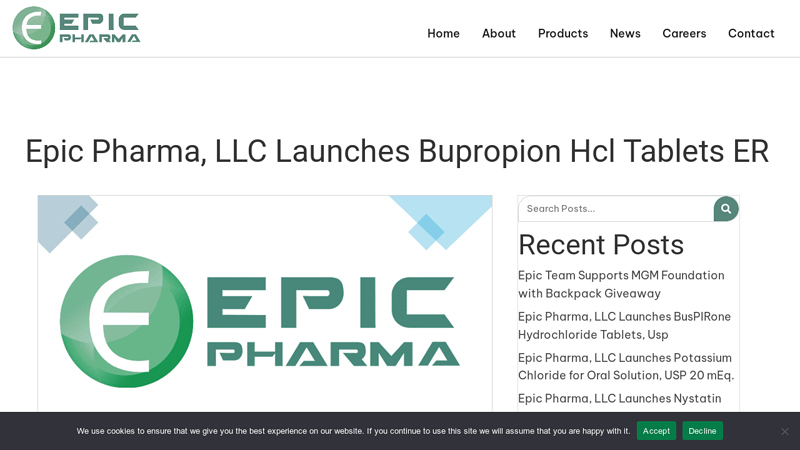 Epic Pharma, LLC Launches Bupropion Hcl Tablets ER
