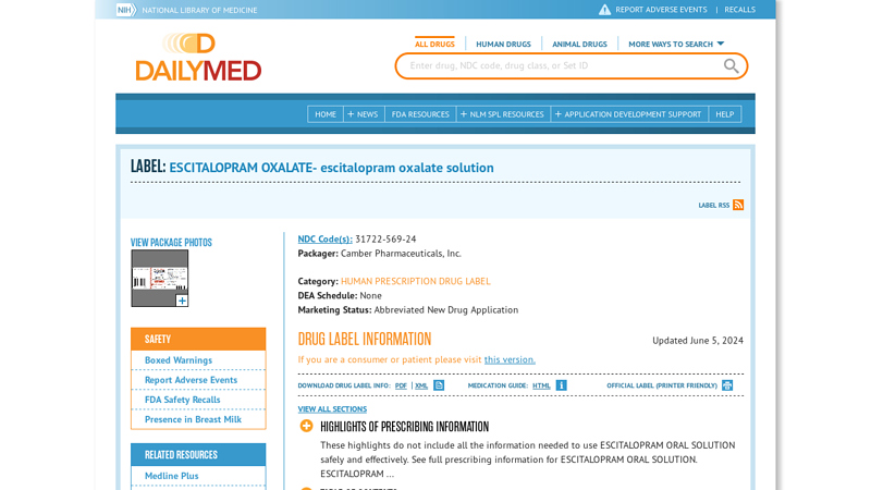 escitalopram oxalate solution