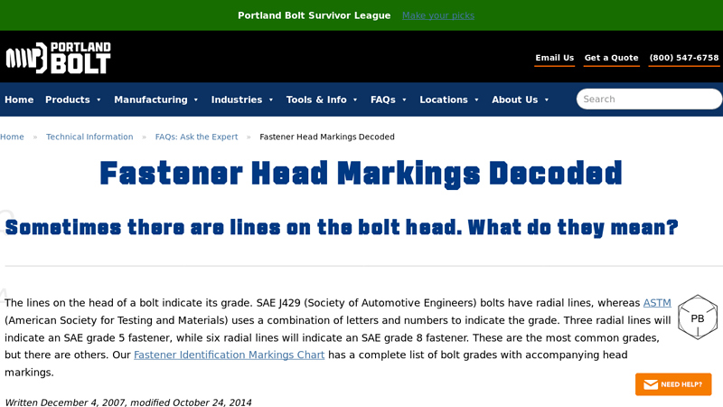 Fastener Head Markings Decoded