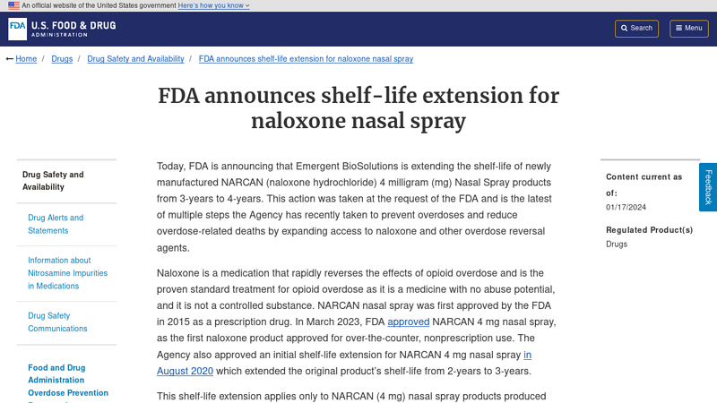FDA announces shelf