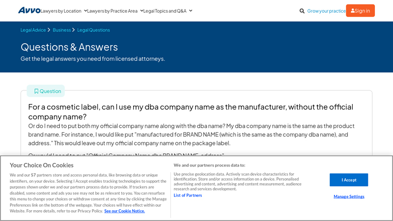 For a cosmetic label, can I use my dba company name as the ...