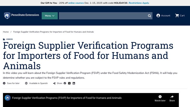 Foreign Supplier Verification Programs for Importers of Food for ...