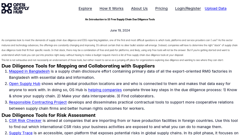 Free Supply Chain Due Diligence Tools