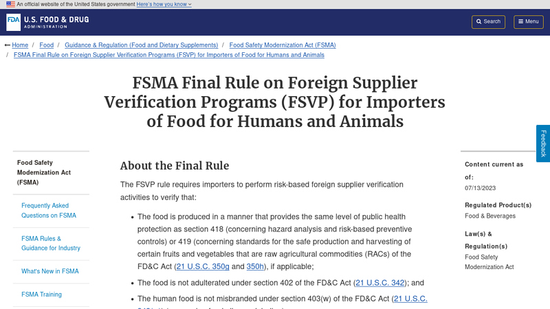 FSMA Final Rule on Foreign Supplier Verification Programs (FSVP ...