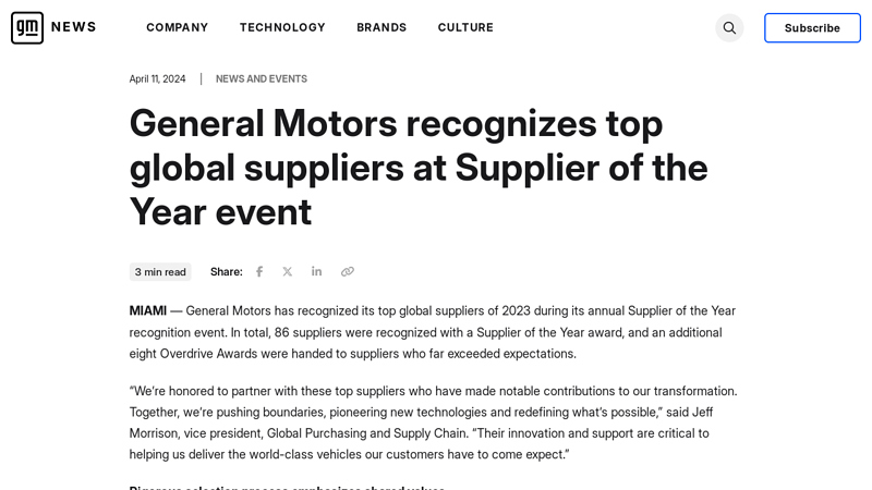 General Motors recognizes top global suppliers at Supplier of the ...