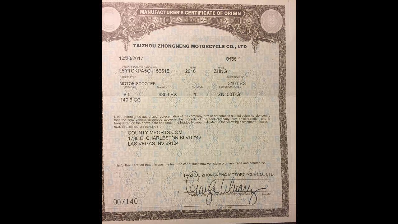 Getting a certificate of origin for a vehicle