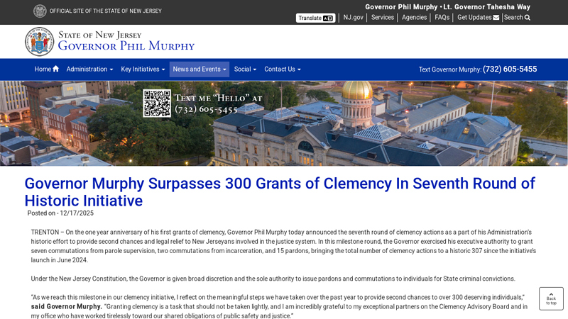 Governor Murphy Surpasses 300 Grants of Clemency In ...