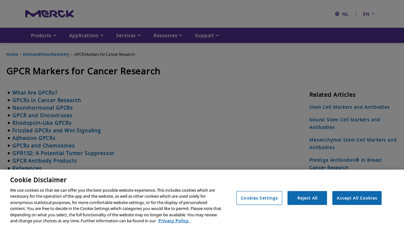 GPCR Markers for Cancer Research