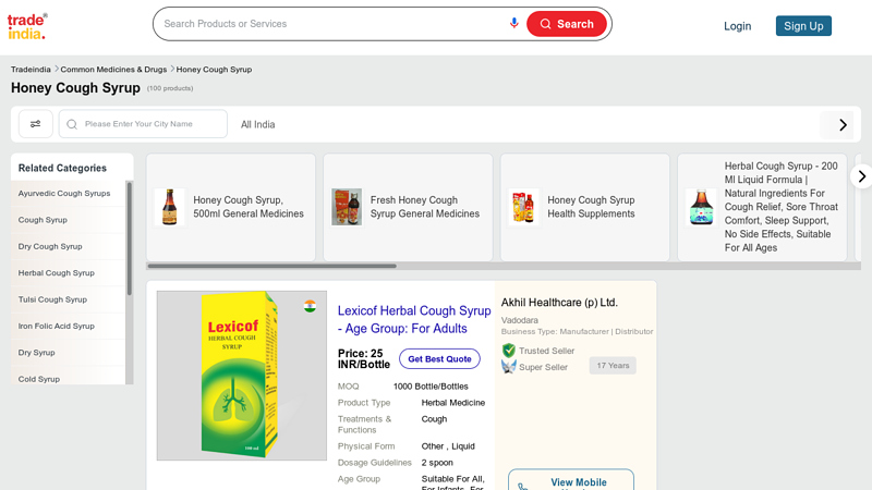 Honey Cough Syrup at Best Price from Manufacturers ...