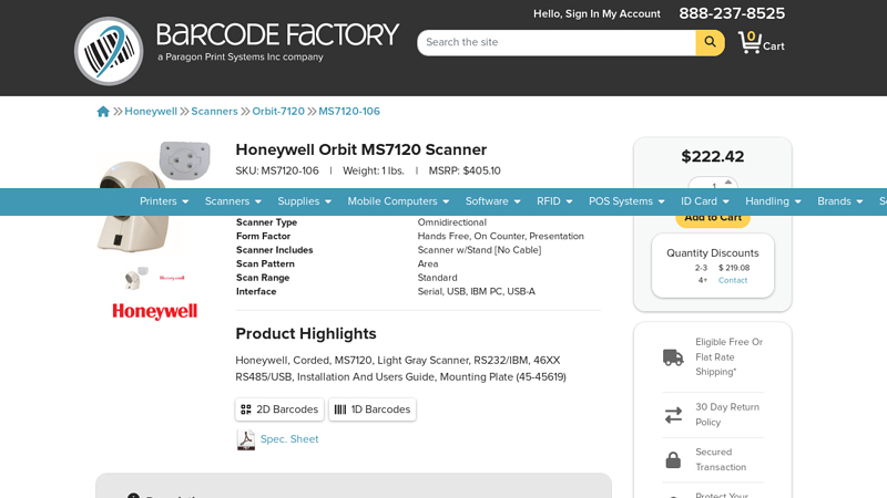 Honeywell Orbit MS7120 Scanner