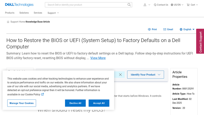 How to Restore the BIOS or UEFI (System Setup) to Factory Defaults ...