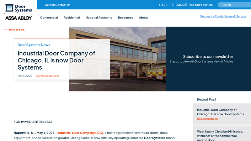 Industrial Door Company of Chicago, IL is now Door Systems