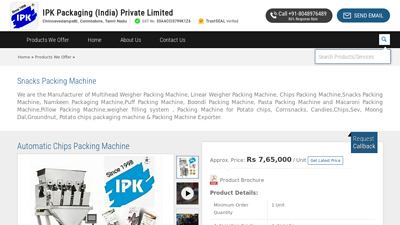 Automatic Chips Packing Machine Manufacturer from Coimbatore