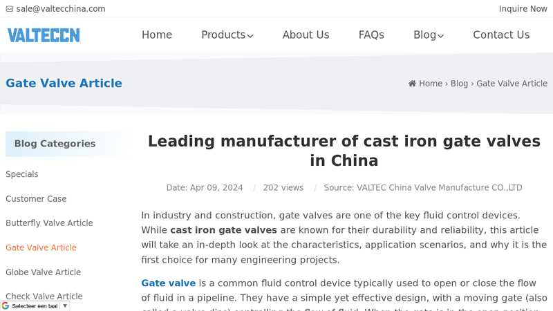 Leading manufacturer of cast iron gate valves in China