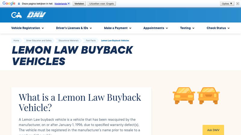 Lemon Law Buyback Vehicles
