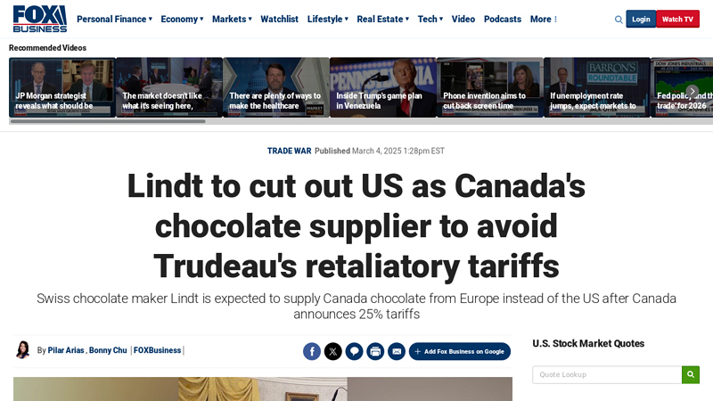 Lindt to cut out US as Canada's chocolate supplier to ...
