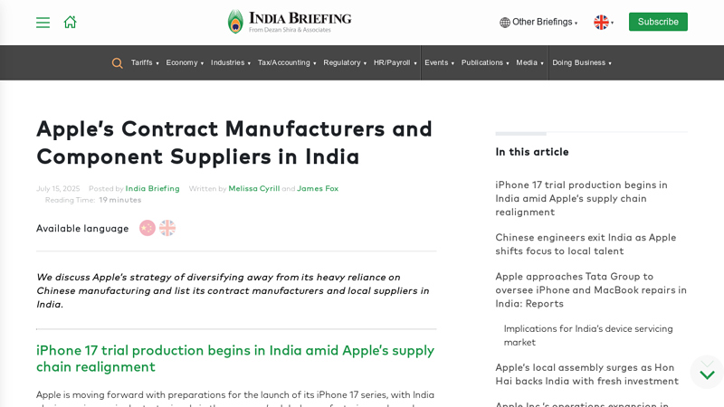 List of Apple Contract Manufacturers and Suppliers in India