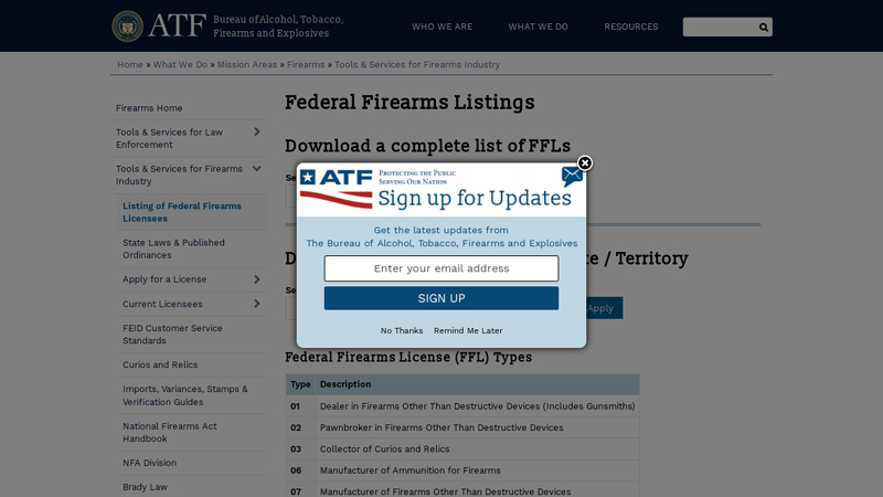 Listing of Federal Firearms Licensees