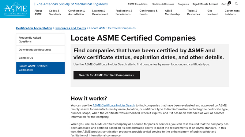 Locate ASME Certified Companies