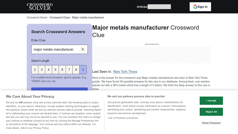 Major metals manufacturer Crossword Clue
