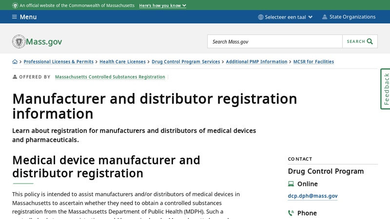 Manufacturer and distributor registration information